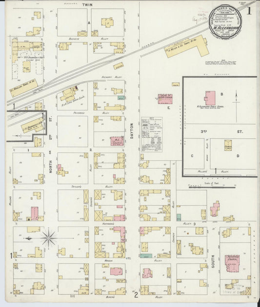Sanborn Fire Insurance Map from West Alexandria, Preble County, Ohio (1896), Sheet #0001 - Historic Sanborn Fire Insurance Map Print, vintage old map wall art, antique decor, genealogy gift, Ohio Ohio map