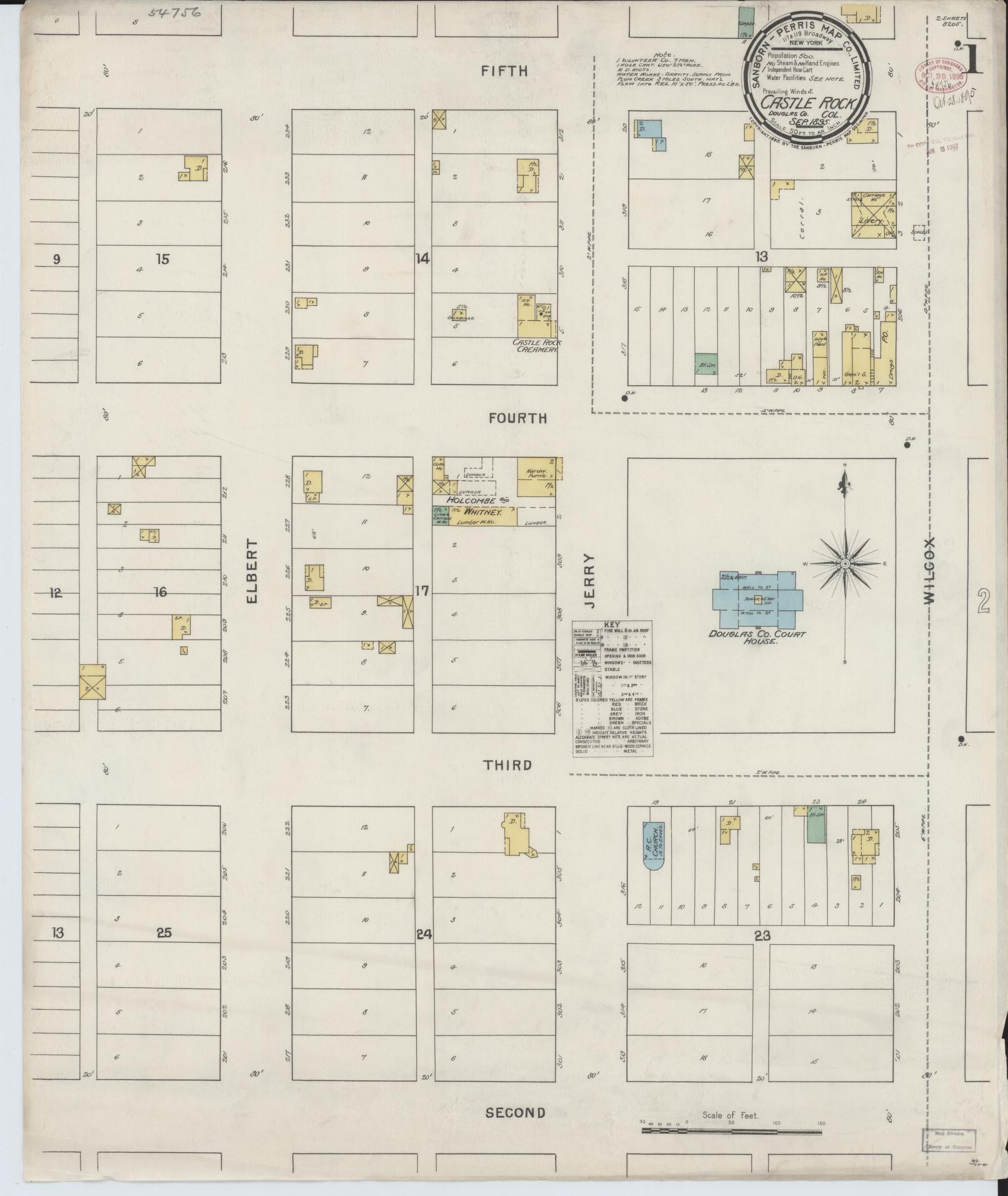 Sanborn Fire Insurance Map from Castle Rock, Douglas County, Colorado (1895), Sheet #0001 - Historic Sanborn Fire Insurance Map Print, vintage old map wall art, antique decor, genealogy gift, Colorado Colorado map