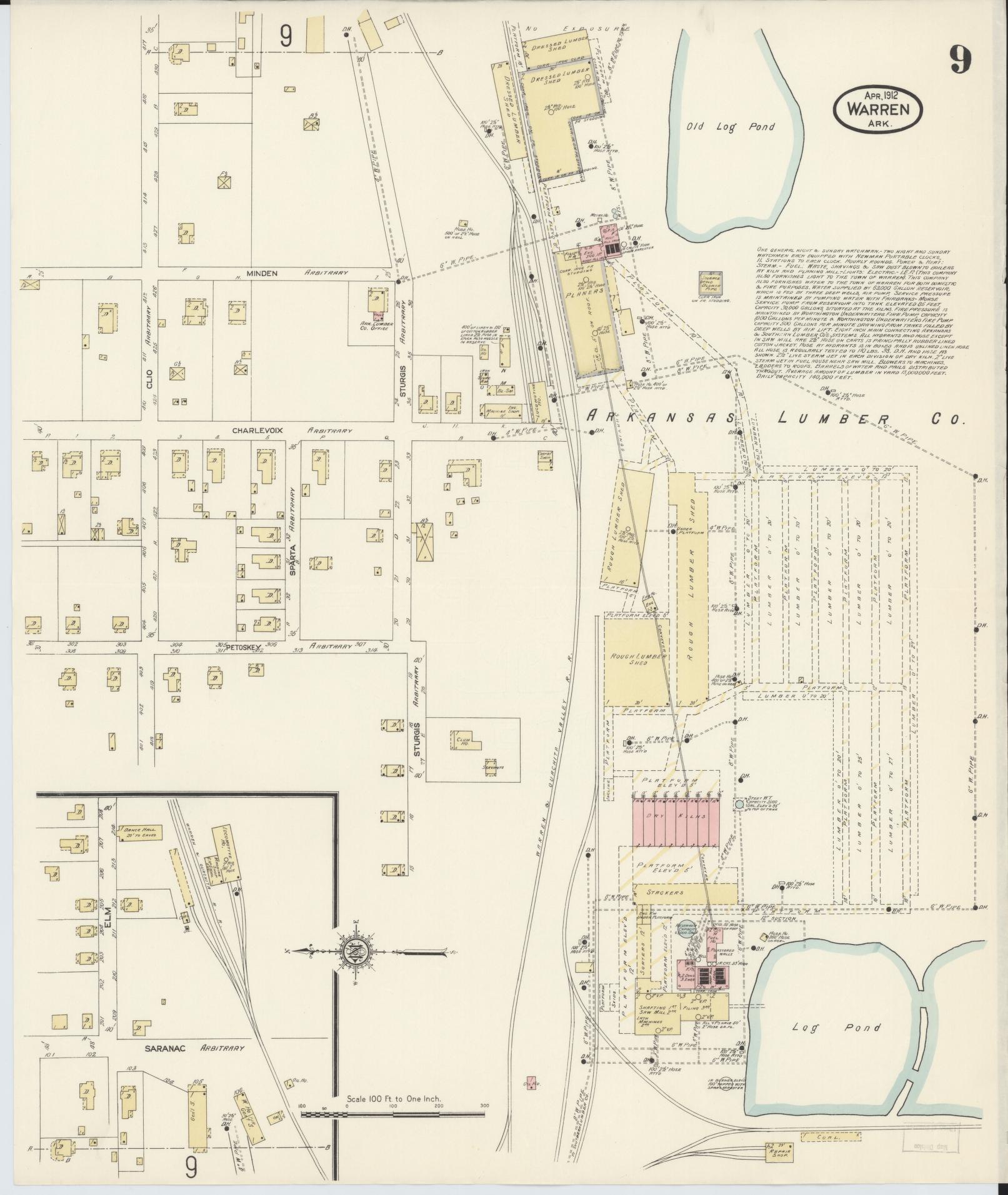 Sanborn Fire Insurance Map from Warren, Bradley County, Arkansas (1912), Sheet #0009 - Historic Sanborn Fire Insurance Map Print, vintage old map wall art, antique decor, genealogy gift, Arkansas Arkansas map