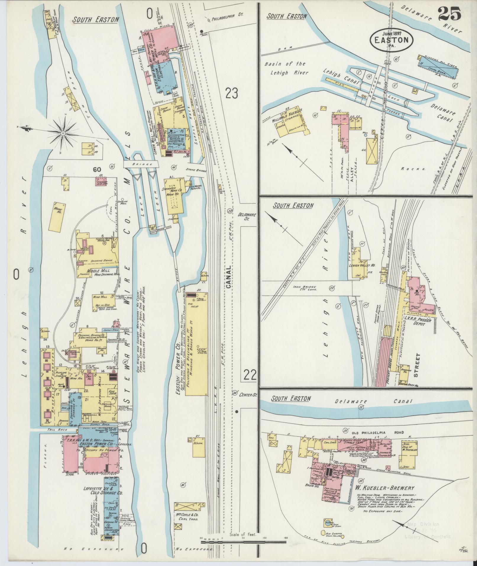 Sanborn Fire Insurance Map from Easton, Northampton County, Pennsylvania (1897), Sheet #0025 - Historic Sanborn Fire Insurance Map Print, vintage old map wall art, antique decor, genealogy gift, Pennsylvania Pennsylvania map
