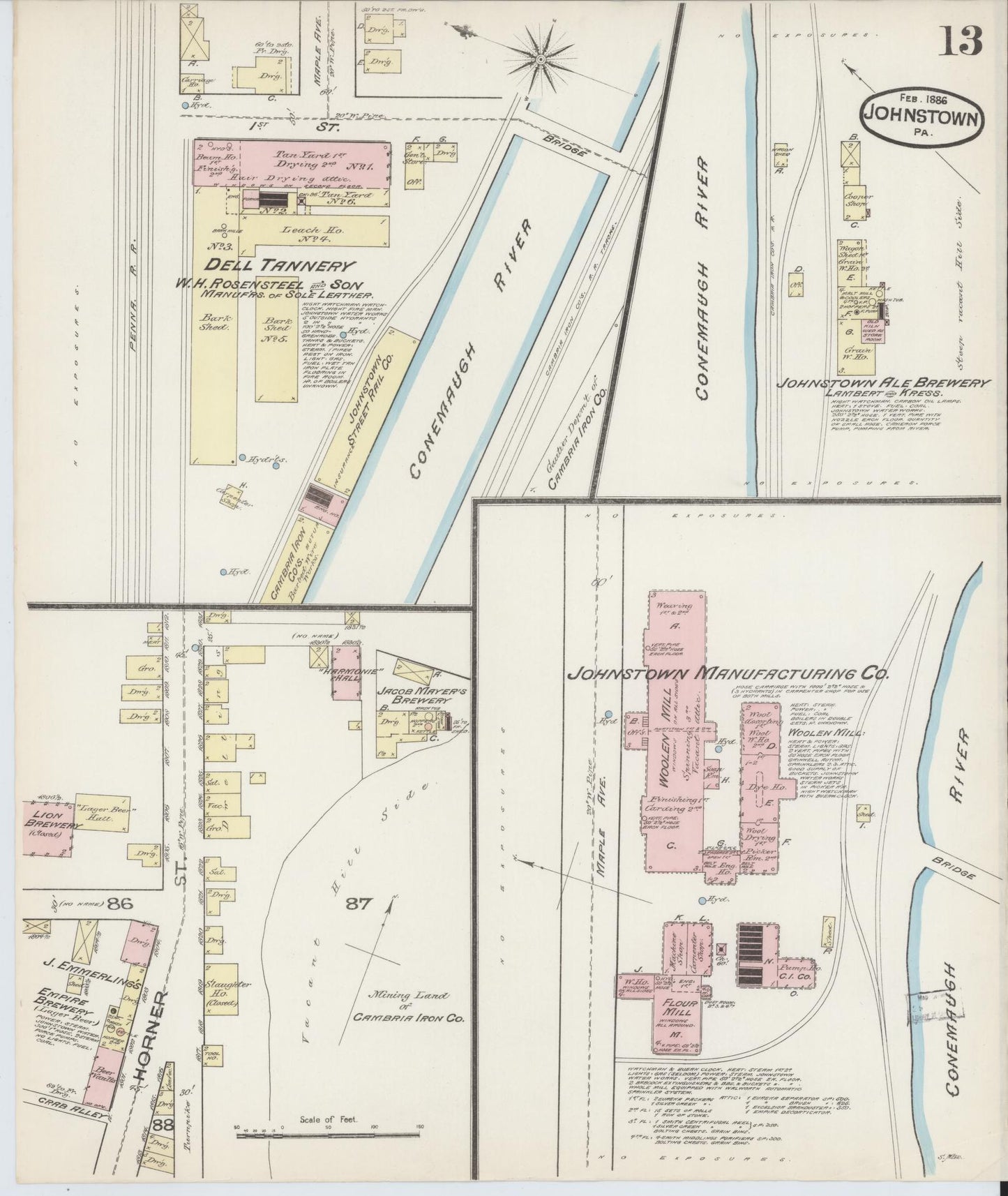 Sanborn Fire Insurance Map from Johnstown, Cambria County, Pennsylvania (1886), Sheet #0013 - Complete Map Set gallery image, historic Sanborn map, vintage wall art, Pennsylvania Pennsylvania