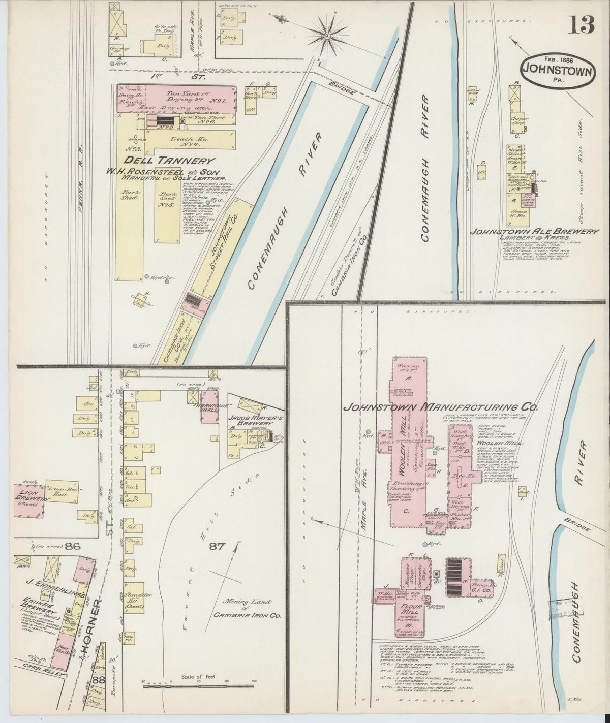 Sanborn Fire Insurance Map from Johnstown, Cambria County, Pennsylvania (1886), Sheet #0013 - Complete Map Set gallery image, historic Sanborn map, vintage wall art, Pennsylvania Pennsylvania