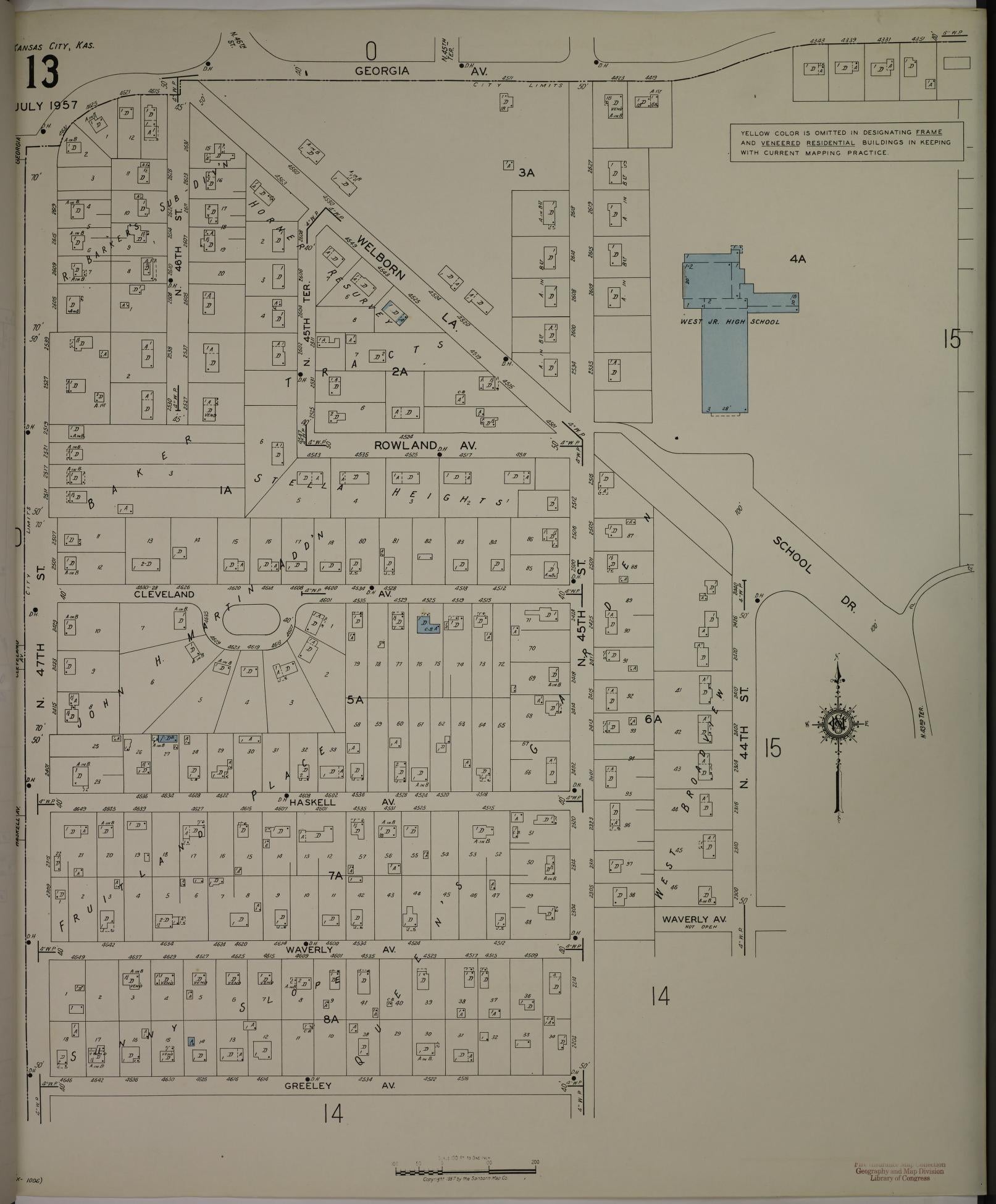 Sanborn Fire Insurance Map from Kansas City, Wyandotte County, Kansas (1957), Sheet #0013 - Complete Map Set gallery image, historic Sanborn map, vintage wall art, Kansas Kansas