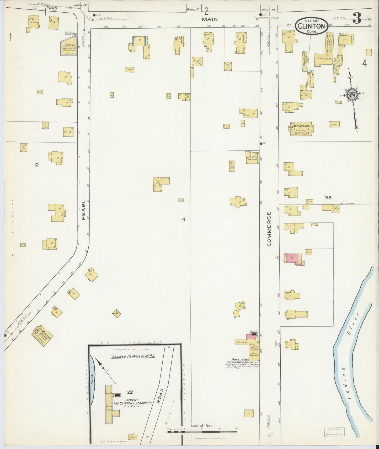 Sanborn Fire Insurance Map from Clinton, Middlesex County, Connecticut (1917), Sheet #0003 - Complete Map Set gallery image, historic Sanborn map, vintage wall art, Connecticut Connecticut