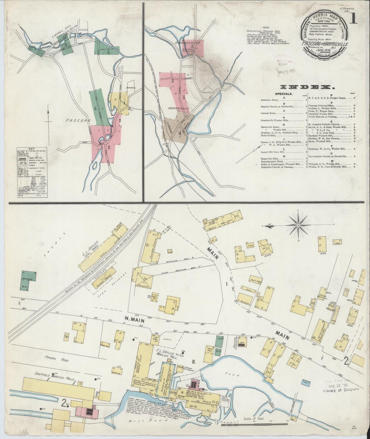 Sanborn Fire Insurance Map from Pascoag, Providence County, Rhode Island. (1896) – Historic Sanborn Fire Insurance Map Print