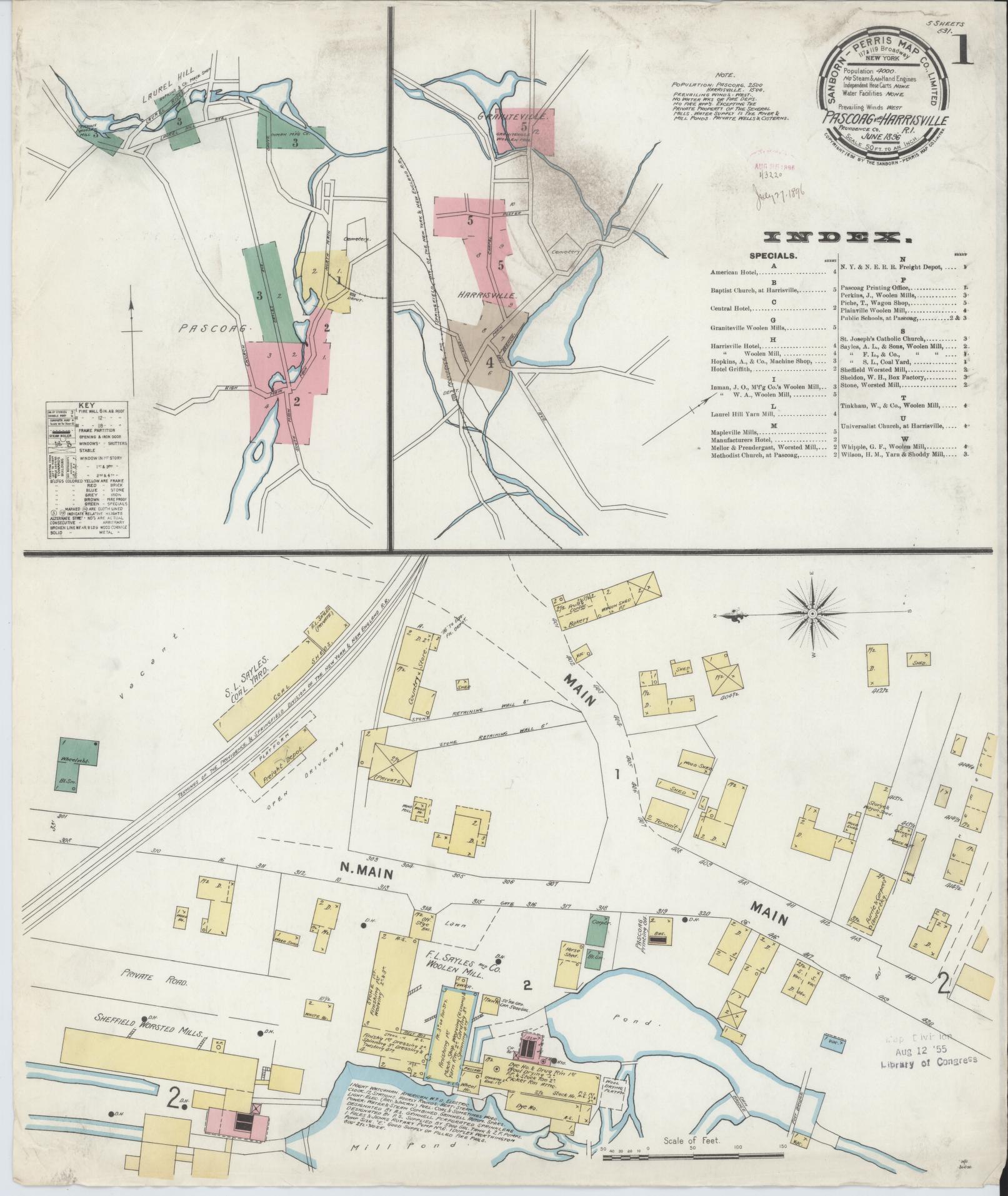 Sanborn Fire Insurance Map from Pascoag, Providence County, Rhode Island. (1896) – Historic Sanborn Fire Insurance Map Print