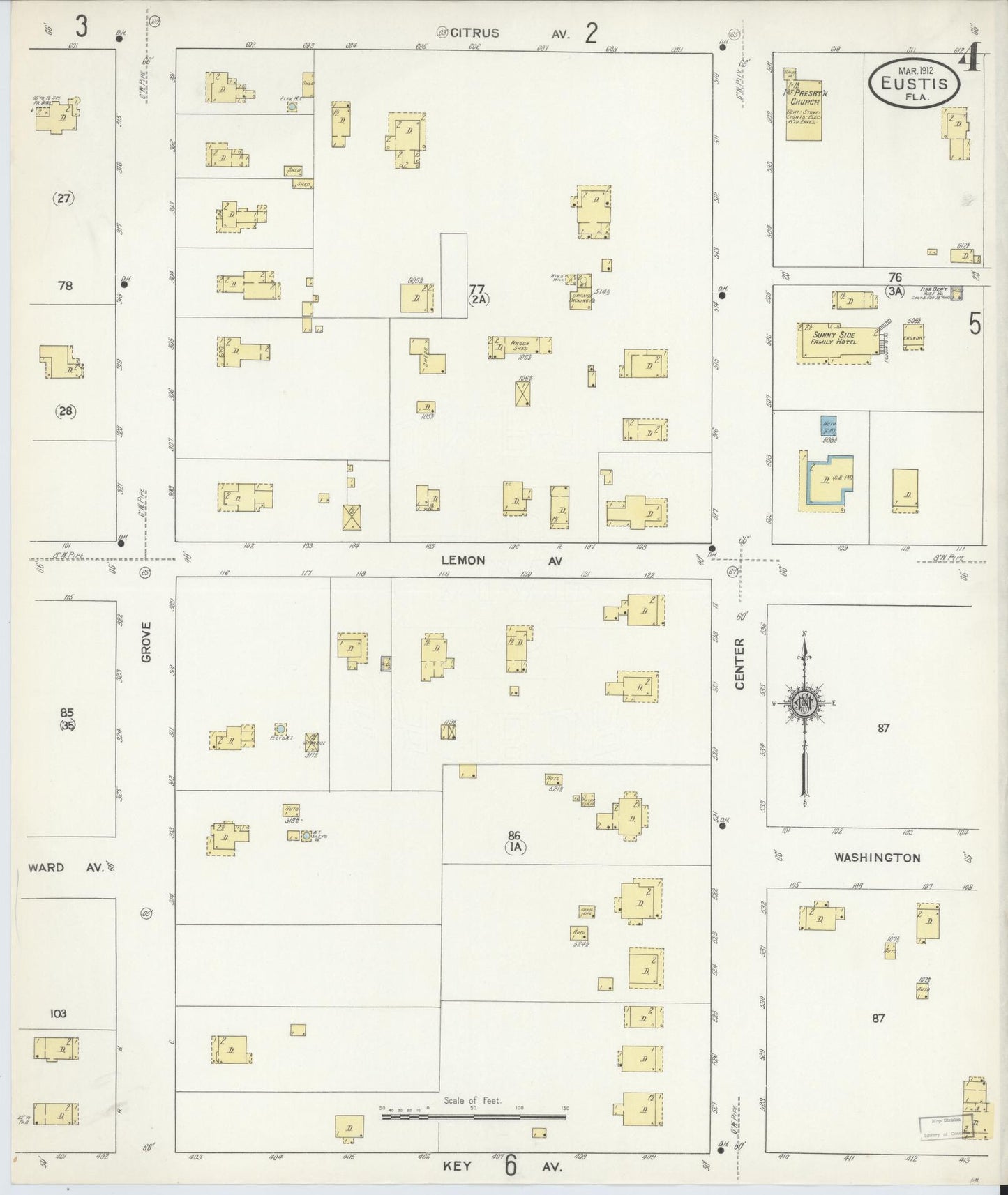Sanborn Fire Insurance Map from Eustis, Lake County, Florida (1912), Sheet #0004 - Complete Map Set gallery image, historic Sanborn map, vintage wall art, Florida Florida