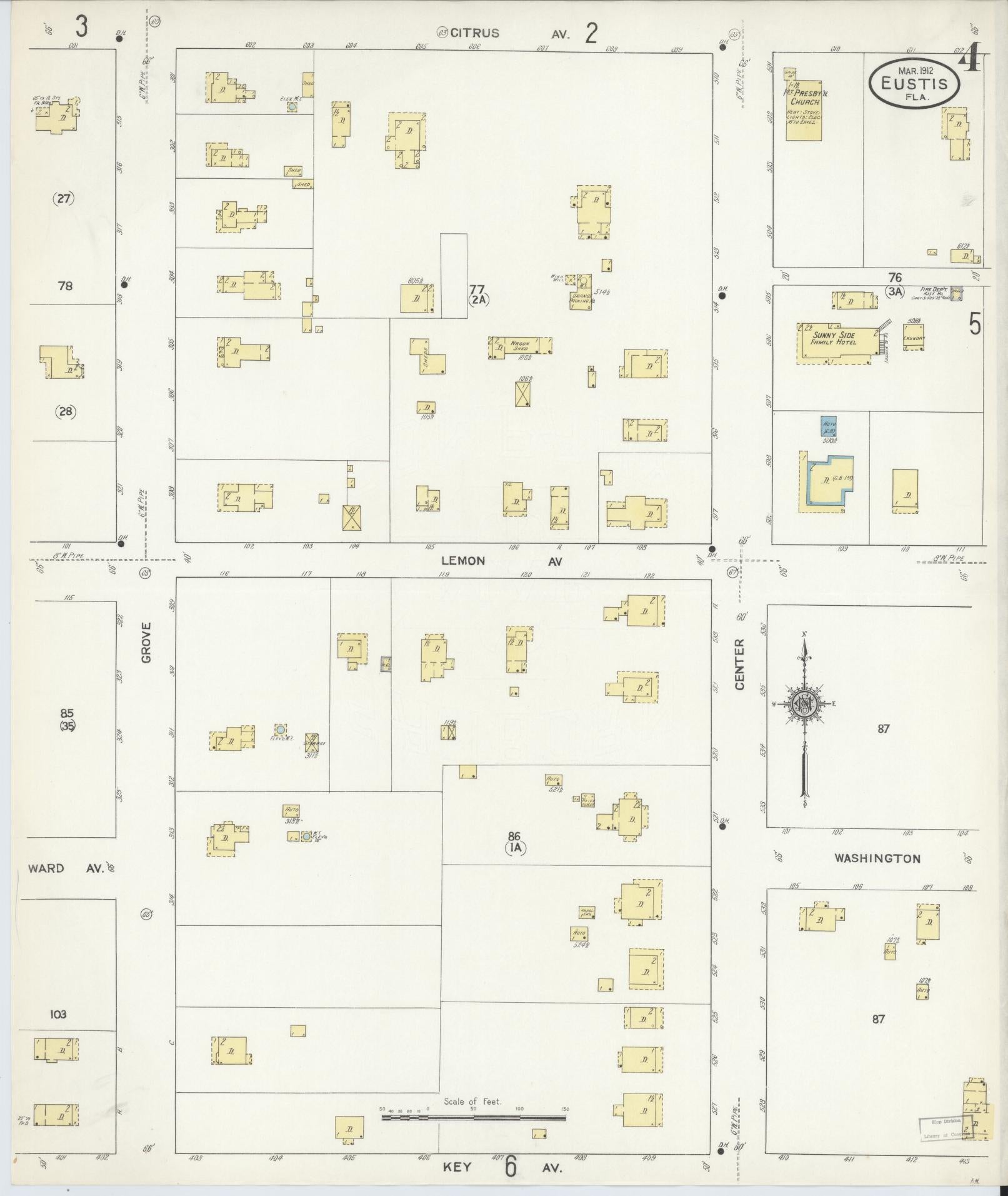 Sanborn Fire Insurance Map from Eustis, Lake County, Florida (1912), Sheet #0004 - Complete Map Set gallery image, historic Sanborn map, vintage wall art, Florida Florida