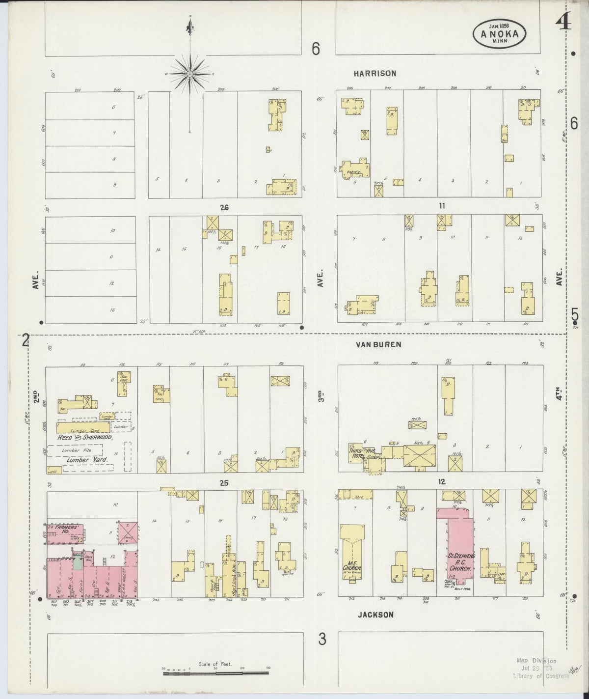 Sanborn Fire Insurance Map from Anoka, Anoka County, Minnesota (1898), Sheet #0004 - Complete Map Set gallery image, historic Sanborn map, vintage wall art, Minnesota Minnesota