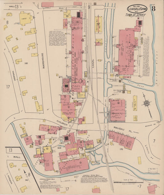 Sanborn Fire Insurance Map from Leaksville-spray, Rockingham County, North Carolina (1921), Sheet #0008 - Historic Sanborn Fire Insurance Map Print, vintage old map wall art, antique decor, genealogy gift, North Carolina North Carolina map