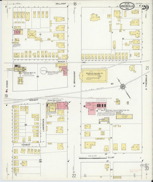 Sanborn Fire Insurance Map from Greenville, Washington County, Mississippi (1915), Sheet #0020 - Historic Sanborn Fire Insurance Map Print, vintage old map wall art, antique decor, genealogy gift, Mississippi Mississippi map