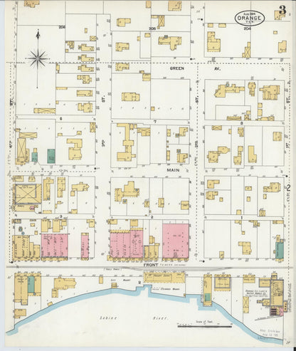Sanborn Fire Insurance Map from Orange, Orange County, Texas (1904), Sheet #0003 - Historic Sanborn Fire Insurance Map Print, vintage old map wall art, antique decor, genealogy gift, Texas Texas map