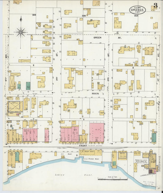 Sanborn Fire Insurance Map from Orange, Orange County, Texas (1904), Sheet #0003 - Historic Sanborn Fire Insurance Map Print, vintage old map wall art, antique decor, genealogy gift, Texas Texas map