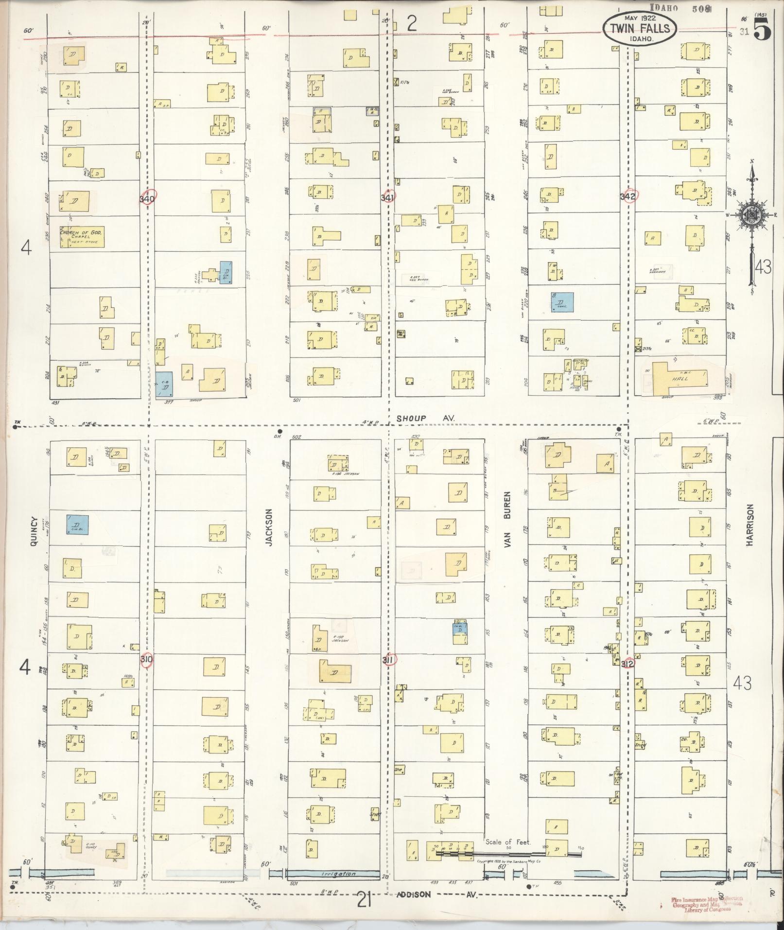 Sanborn Fire Insurance Map from Twin Falls, Twin Falls County, Idaho (1949), Sheet #0005 - Complete Map Set gallery image, historic Sanborn map, vintage wall art, Falls Idaho
