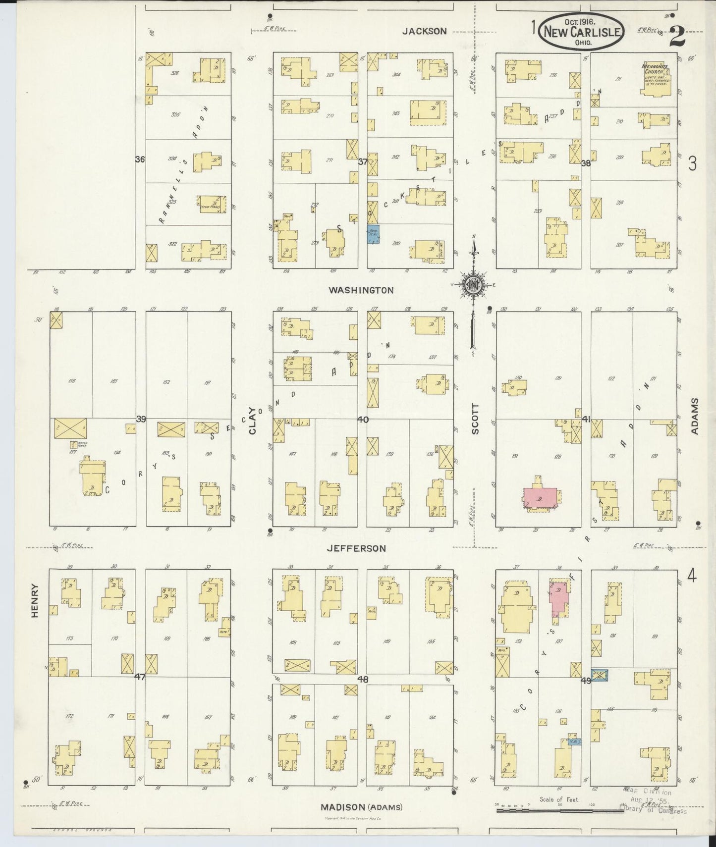 Sanborn Fire Insurance Map from New Carlisle, Clarke County, Ohio (1916), Sheet #0002 - Complete Map Set gallery image, historic Sanborn map, vintage wall art, Ohio Ohio