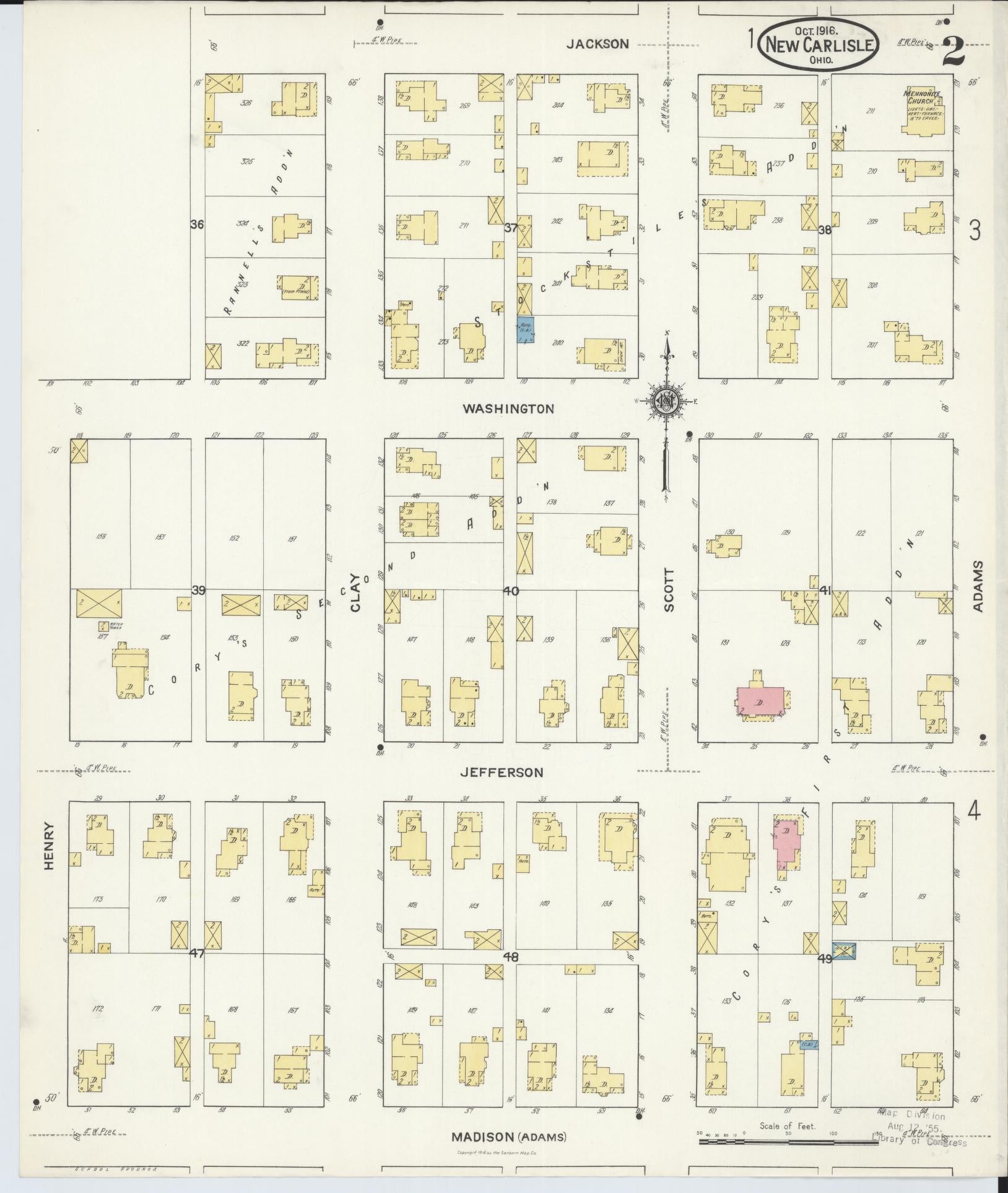 Sanborn Fire Insurance Map from New Carlisle, Clarke County, Ohio (1916), Sheet #0002 - Complete Map Set gallery image, historic Sanborn map, vintage wall art, Ohio Ohio