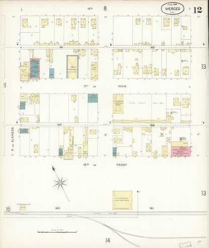 Sanborn Fire Insurance Map from Merced, Merced County, California (1898), Sheet #0012 - Complete Map Set gallery image, historic Sanborn map, vintage wall art, California California