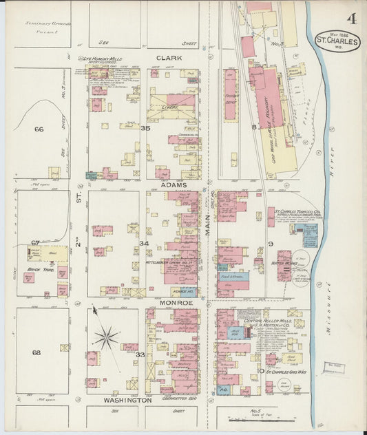 Sanborn Fire Insurance Map from Saint Charles, Saint Charles County, Missouri (1886), Sheet #0004 - Historic Sanborn Fire Insurance Map Print, vintage old map wall art, antique decor, genealogy gift, Missouri Missouri map