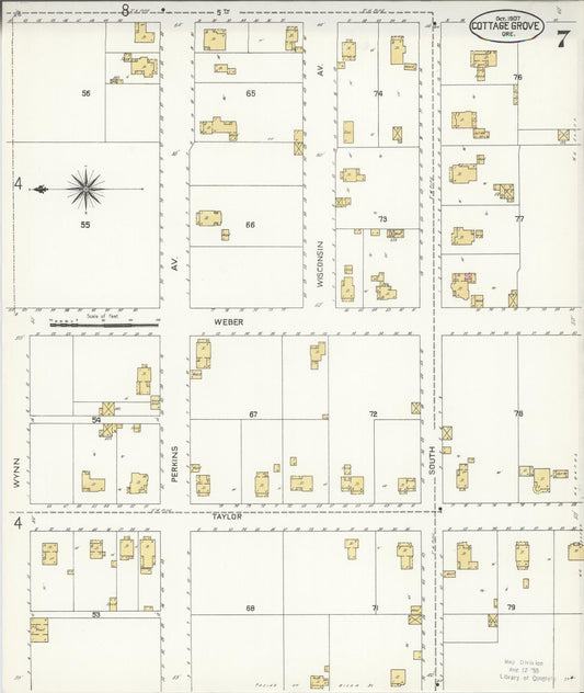 Sanborn Fire Insurance Map from Cottage Grove, Lane County, Oregon (1907), Sheet #0007 - Historic Sanborn Fire Insurance Map Print, vintage old map wall art, antique decor, genealogy gift, Oregon Oregon map