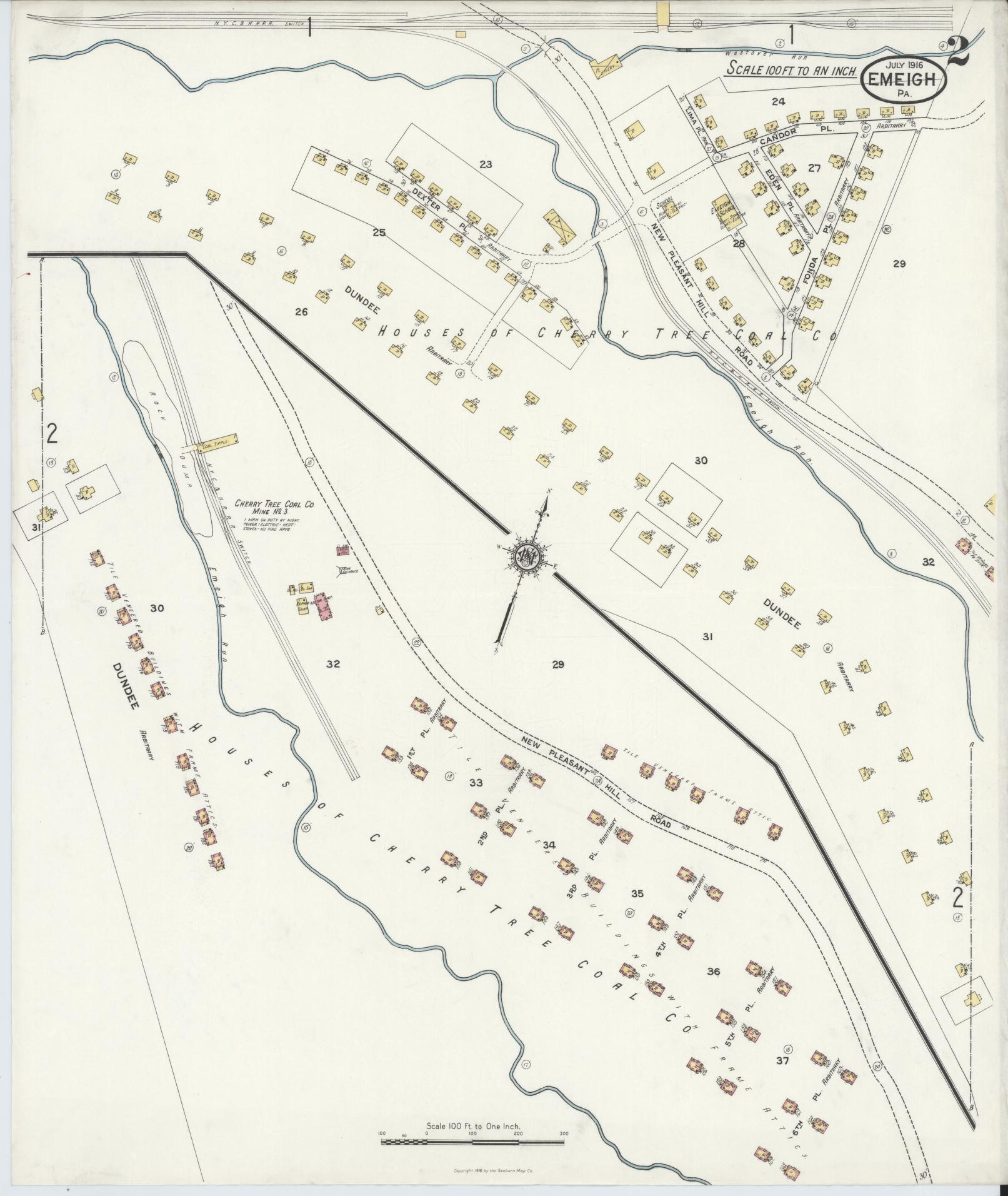 Sanborn Fire Insurance Map from Emeigh, Cambria County, Pennsylvania (1916), Sheet #0002 - Historic Sanborn Fire Insurance Map Print, vintage old map wall art, antique decor, genealogy gift, Pennsylvania Pennsylvania map