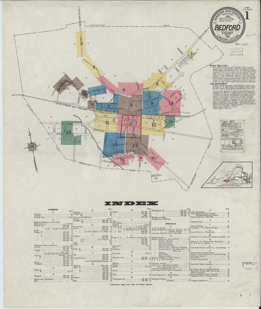 Sanborn Fire Insurance Map from Bedford, Independent Cities, Virginia (1921), Sheet #0001 - Complete Map Set gallery image, historic Sanborn map, vintage wall art, Virginia Virginia