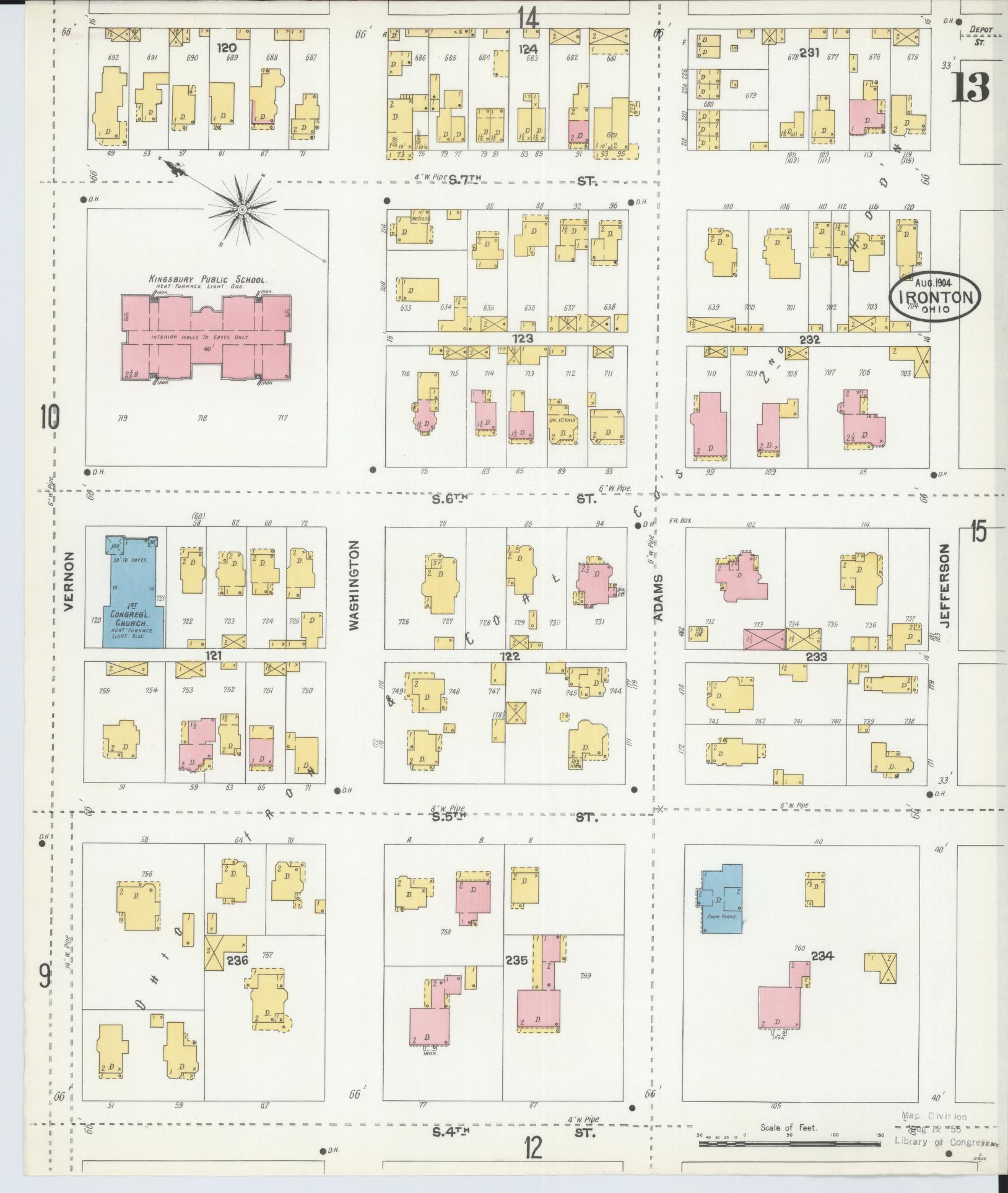 Sanborn Fire Insurance Map from Ironton, Lawrence County, Ohio (1904), Sheet #0013 - Complete Map Set gallery image, historic Sanborn map, vintage wall art, Ohio Ohio