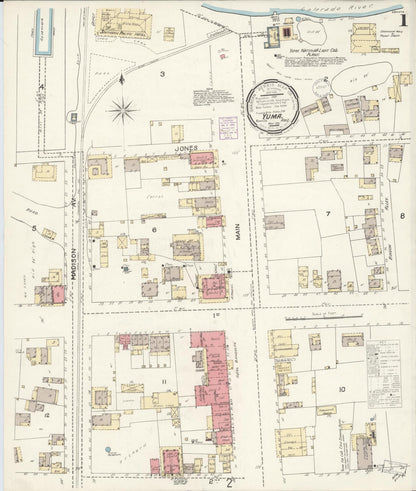 Sanborn Fire Insurance Map from Yuma, Yuma County, Arizona (1901), Sheet #0001 - Complete Map Set gallery image, historic Sanborn map, vintage wall art, Arizona Arizona