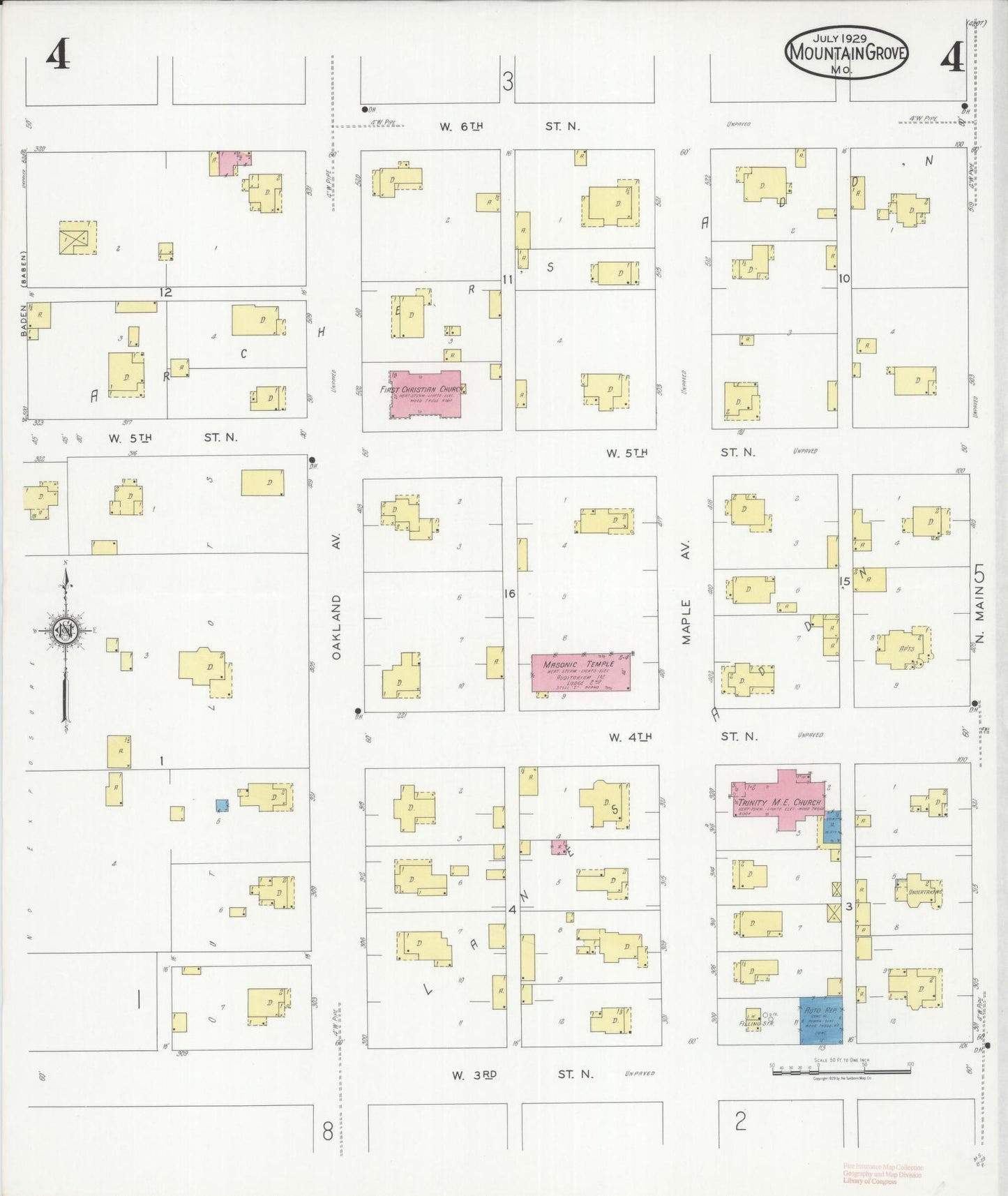 Sanborn Fire Insurance Map from Mountain Grove, Wright County, Missouri (1929), Sheet #0004 - Complete Map Set gallery image, historic Sanborn map, vintage wall art, Missouri Missouri