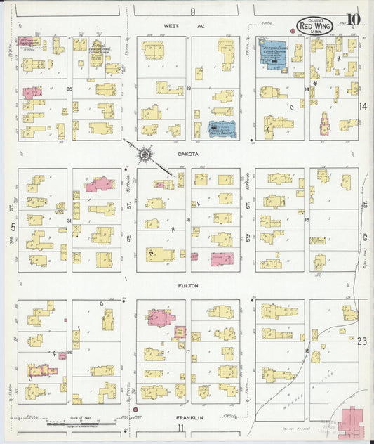 Sanborn Fire Insurance Map from Red Wing, Goodhue County, Minnesota (1917), Sheet #0010 - Historic Sanborn Fire Insurance Map Print, vintage old map wall art, antique decor, genealogy gift, Minnesota Minnesota map