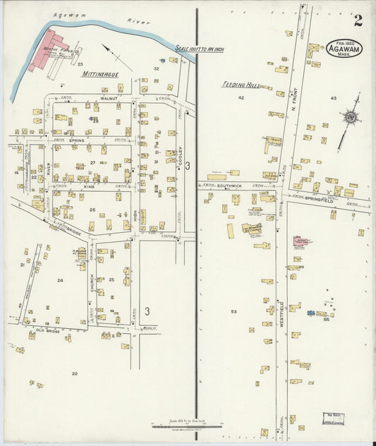 Sanborn Fire Insurance Map from Agawam, Hampden County, Massachusetts (1920), Sheet #0002 - Historic Sanborn Fire Insurance Map Print, vintage old map wall art, antique decor, genealogy gift, Massachusetts Massachusetts map