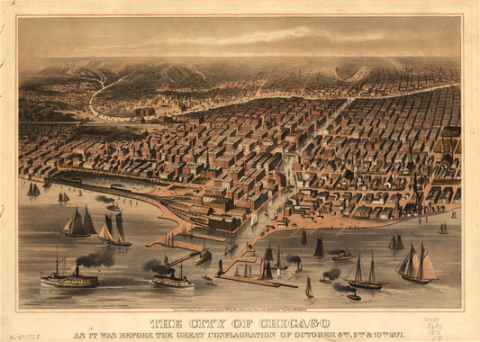 The City of Chicago as it was before the great conflagration of October 8th, 9th, & 10th, 1871. (1871) – Historic Bird’s-Eye View Panorama Print