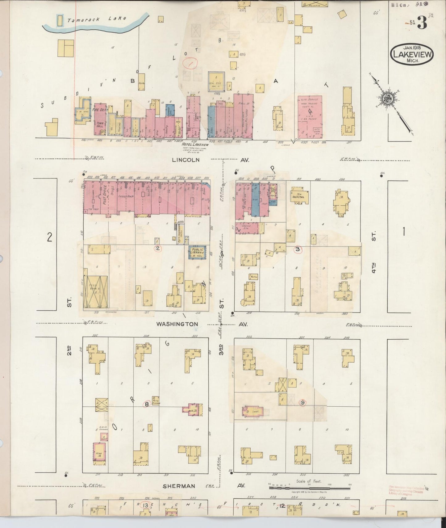 Sanborn Fire Insurance Map from Lakeview, Montcalm County, Michigan (1932), Sheet #0003 - Complete Map Set gallery image, historic Sanborn map, vintage wall art, Michigan Michigan
