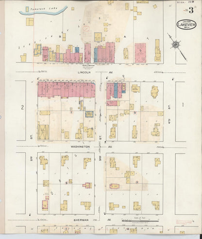 Sanborn Fire Insurance Map from Lakeview, Montcalm County, Michigan (1932), Sheet #0003 - Complete Map Set gallery image, historic Sanborn map, vintage wall art, Michigan Michigan