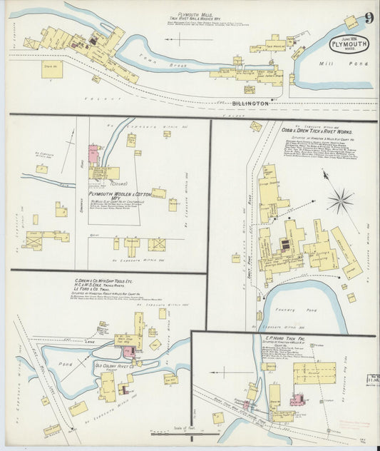 Sanborn Fire Insurance Map from Plymouth, Plymouth County, Massachusetts (1896), Sheet #0009 - Historic Sanborn Fire Insurance Map Print, vintage old map wall art, antique decor, genealogy gift, Massachusetts Massachusetts map
