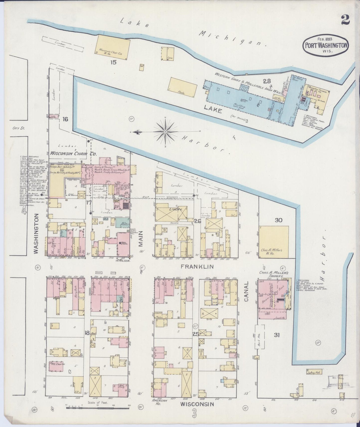 Sanborn Fire Insurance Map from Port Washington, Ozaukee County, Wisconsin (1893), Sheet #0002 - Complete Map Set gallery image, historic Sanborn map, vintage wall art, Wisconsin Wisconsin