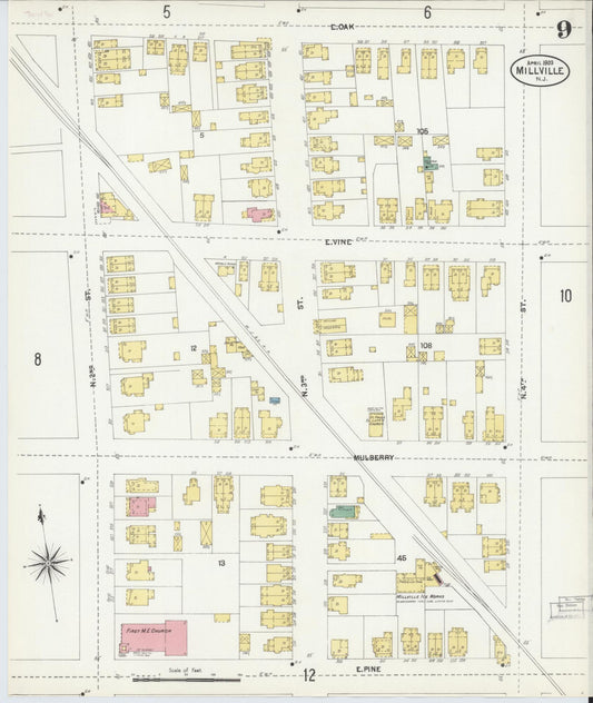 Sanborn Fire Insurance Map from Millville, Cumberland County, New Jersey (1903), Sheet #0009 - Historic Sanborn Fire Insurance Map Print, vintage old map wall art, antique decor, genealogy gift, New Jersey New Jersey map