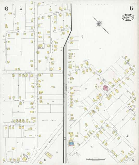 Sanborn Fire Insurance Map from Brewton, Escambia County, Alabama (1930), Sheet #0006 - Historic Sanborn Fire Insurance Map Print, vintage old map wall art, antique decor, genealogy gift, Alabama Alabama map