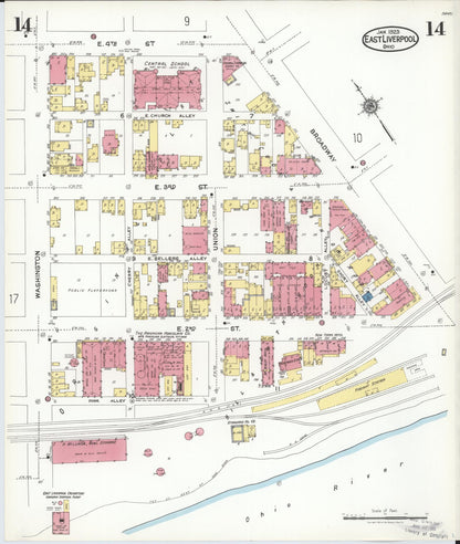Sanborn Fire Insurance Map from East Liverpool, Columbiana County, Ohio (1923), Sheet #0014 - Complete Map Set gallery image, historic Sanborn map, vintage wall art, Ohio Ohio