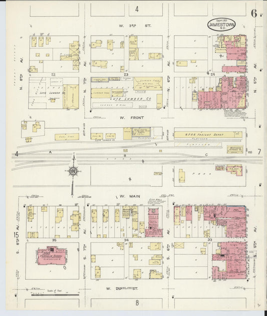 Sanborn Fire Insurance Map from Jamestown, Stutsman County, North Dakota (1913), Sheet #0006 - Historic Sanborn Fire Insurance Map Print, vintage old map wall art, antique decor, genealogy gift, North Dakota North Dakota map