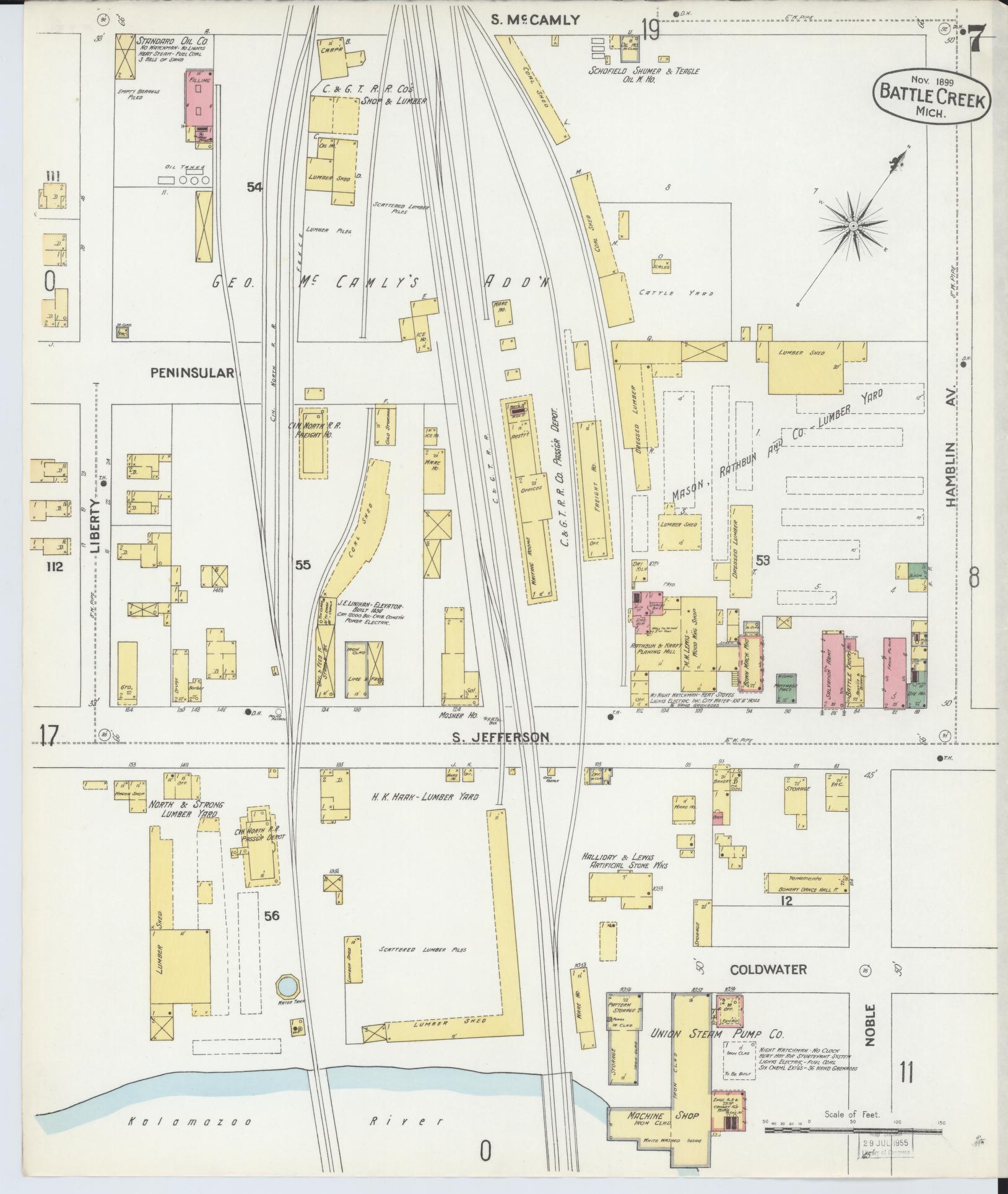 Sanborn Fire Insurance Map from Battle Creek, Calhoun County, Michigan (1899), Sheet #0007 - Complete Map Set gallery image, historic Sanborn map, vintage wall art, Michigan Michigan