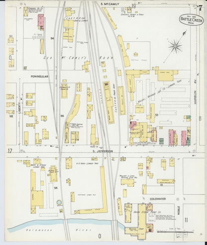 Sanborn Fire Insurance Map from Battle Creek, Calhoun County, Michigan (1899), Sheet #0007 - Complete Map Set gallery image, historic Sanborn map, vintage wall art, Michigan Michigan