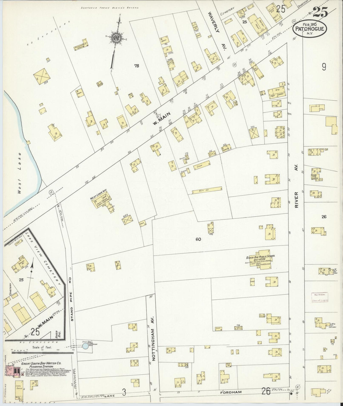 Sanborn Fire Insurance Map from Patchogue, Suffolk County, New York (1910), Sheet #0025 - Complete Map Set gallery image, historic Sanborn map, vintage wall art, New York New York