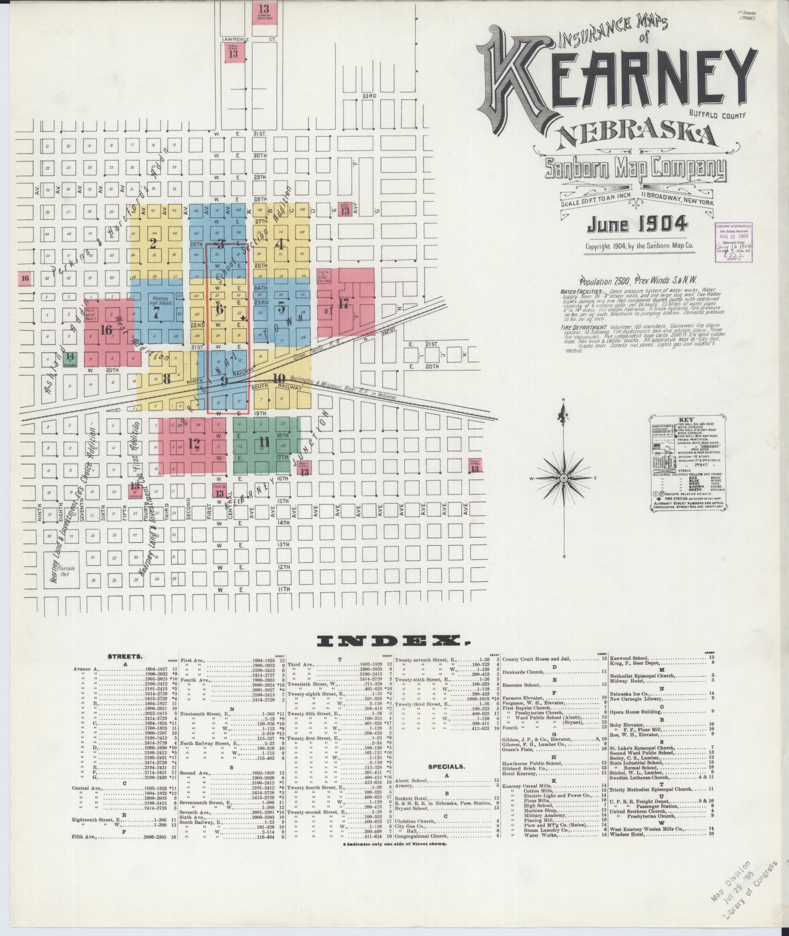 Sanborn Fire Insurance Map from Kearney, Buffalo County, Nebraska (1904), Sheet #0001 - Complete Map Set gallery image, historic Sanborn map, vintage wall art, Nebraska Nebraska