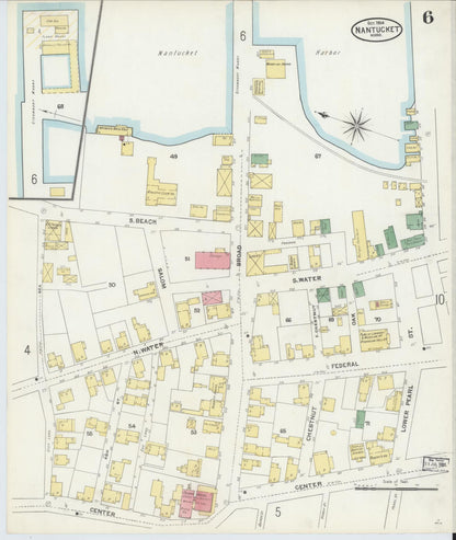 Sanborn Fire Insurance Map from Nantucket, Nantucket County, Massachusetts (1904), Sheet #0006 - Historic Sanborn Fire Insurance Map Print, vintage old map wall art, antique decor, genealogy gift, Massachusetts Massachusetts map