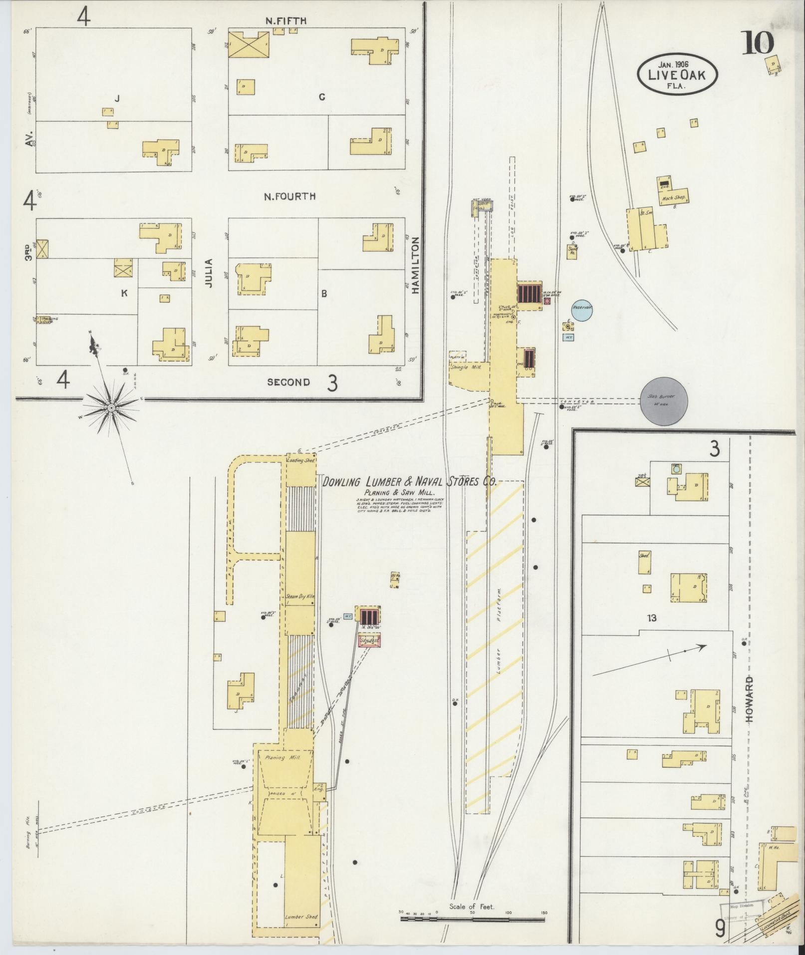 Sanborn Fire Insurance Map from Live Oak, Suwanee County, Florida (1906), Sheet #0010 - Historic Sanborn Fire Insurance Map Print, vintage old map wall art, antique decor, genealogy gift, Florida Florida map