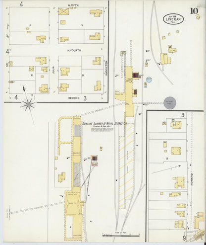 Sanborn Fire Insurance Map from Live Oak, Suwanee County, Florida (1906), Sheet #0010 - Historic Sanborn Fire Insurance Map Print, vintage old map wall art, antique decor, genealogy gift, Florida Florida map