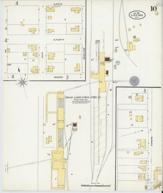 Sanborn Fire Insurance Map from Live Oak, Suwanee County, Florida (1906), Sheet #0010 - Historic Sanborn Fire Insurance Map Print, vintage old map wall art, antique decor, genealogy gift, Florida Florida map