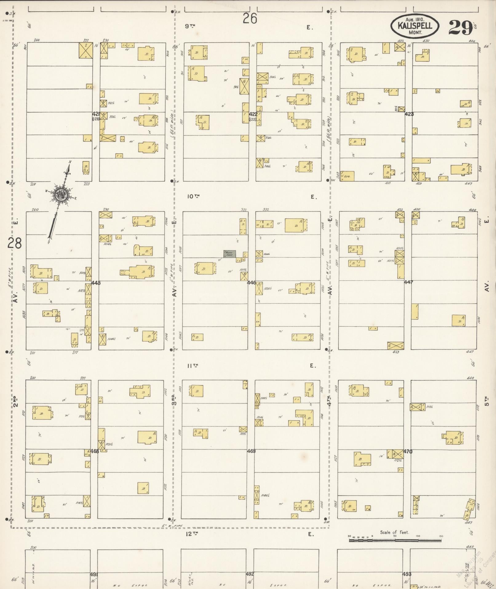 Sanborn Fire Insurance Map from Kalispell, Flathead County, Montana (1910), Sheet #0029 - Historic Sanborn Fire Insurance Map Print, vintage old map wall art, antique decor, genealogy gift, Montana Montana map