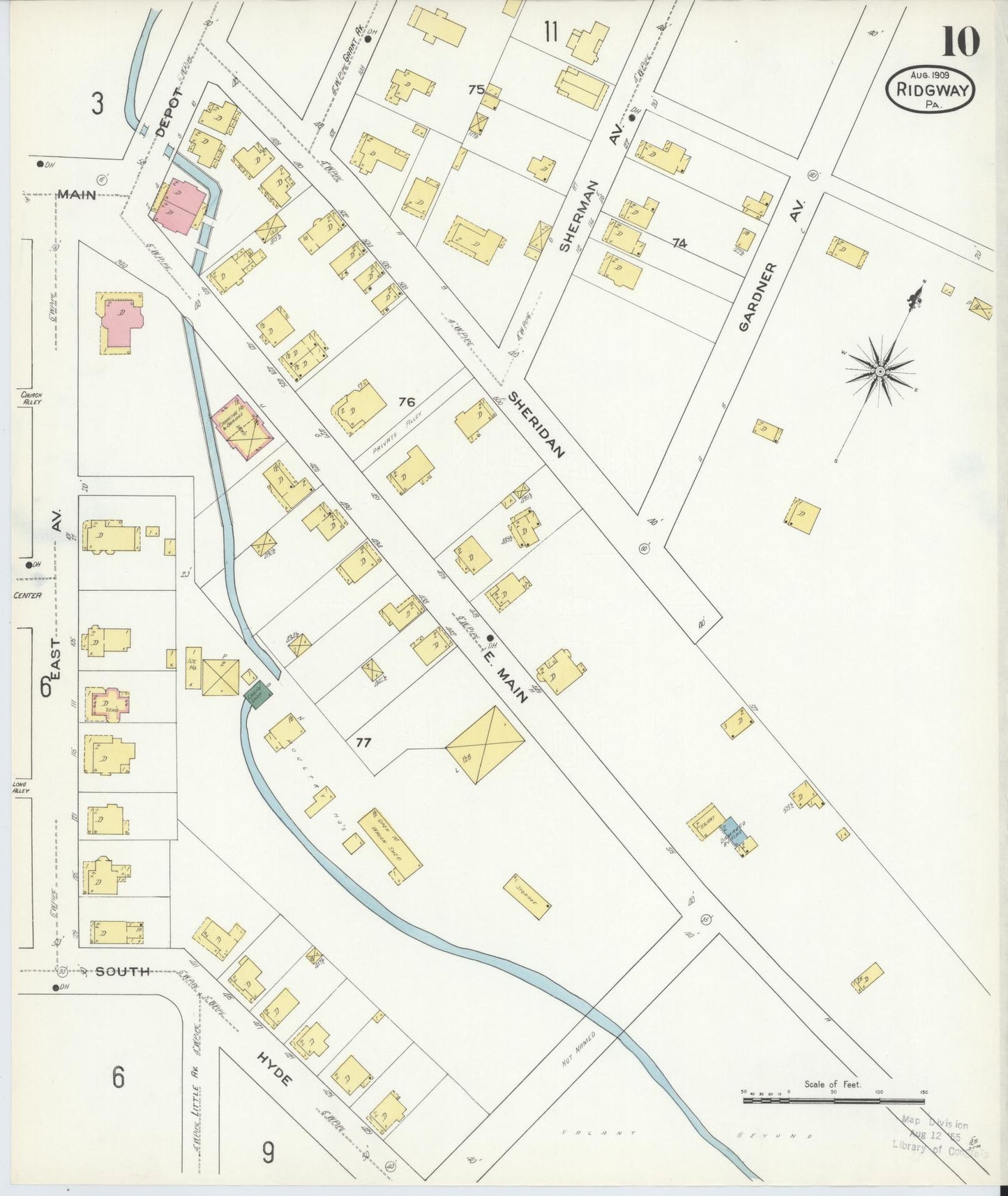 Sanborn Fire Insurance Map from Ridgway, Elk County, Pennsylvania (1909), Sheet #0010 - Complete Map Set gallery image, historic Sanborn map, vintage wall art, Pennsylvania Pennsylvania