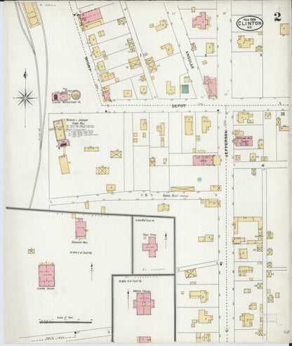 Sanborn Fire Insurance Map from Clinton, Hickman County, Kentucky (1905), Sheet #0002 - Complete Map Set gallery image, historic Sanborn map, vintage wall art, Kentucky Kentucky